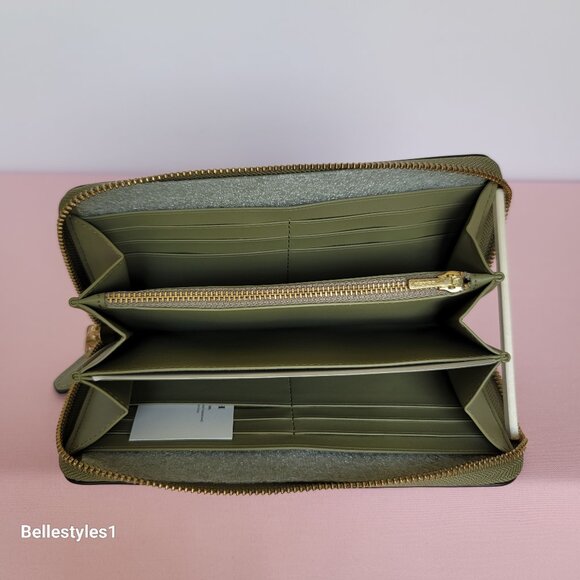 COACH Smooth Leather Zip-Around Accordion Wallet with Back-Slip Pocket- Moss - Picture 14 of 16